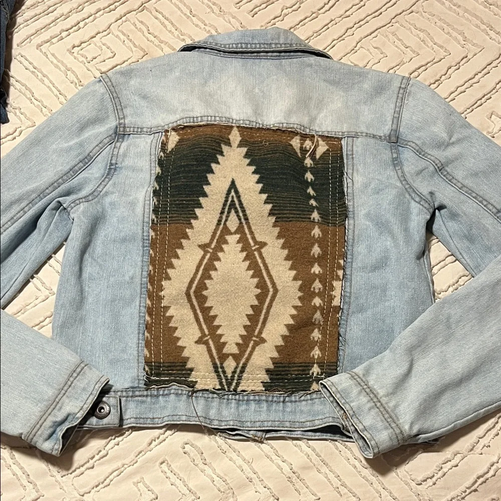 Denim Jacket with Aztec Pattern - Picture 1 of 2